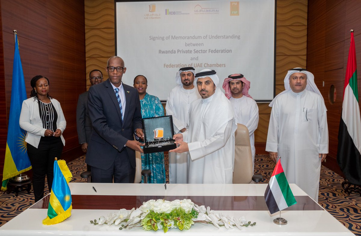 PSF_Rwanda's tweet photo. #UAE: This morning, our Acting Chairperson @JeanneFM1 &amp; Chief Executive Officer @GoodRuzibiza signed different memorandums of understanding aimed at fostering the close and effective collaboration between the business communities from both countries.
#PSFInUAE https://t.co/q73VFz60ru