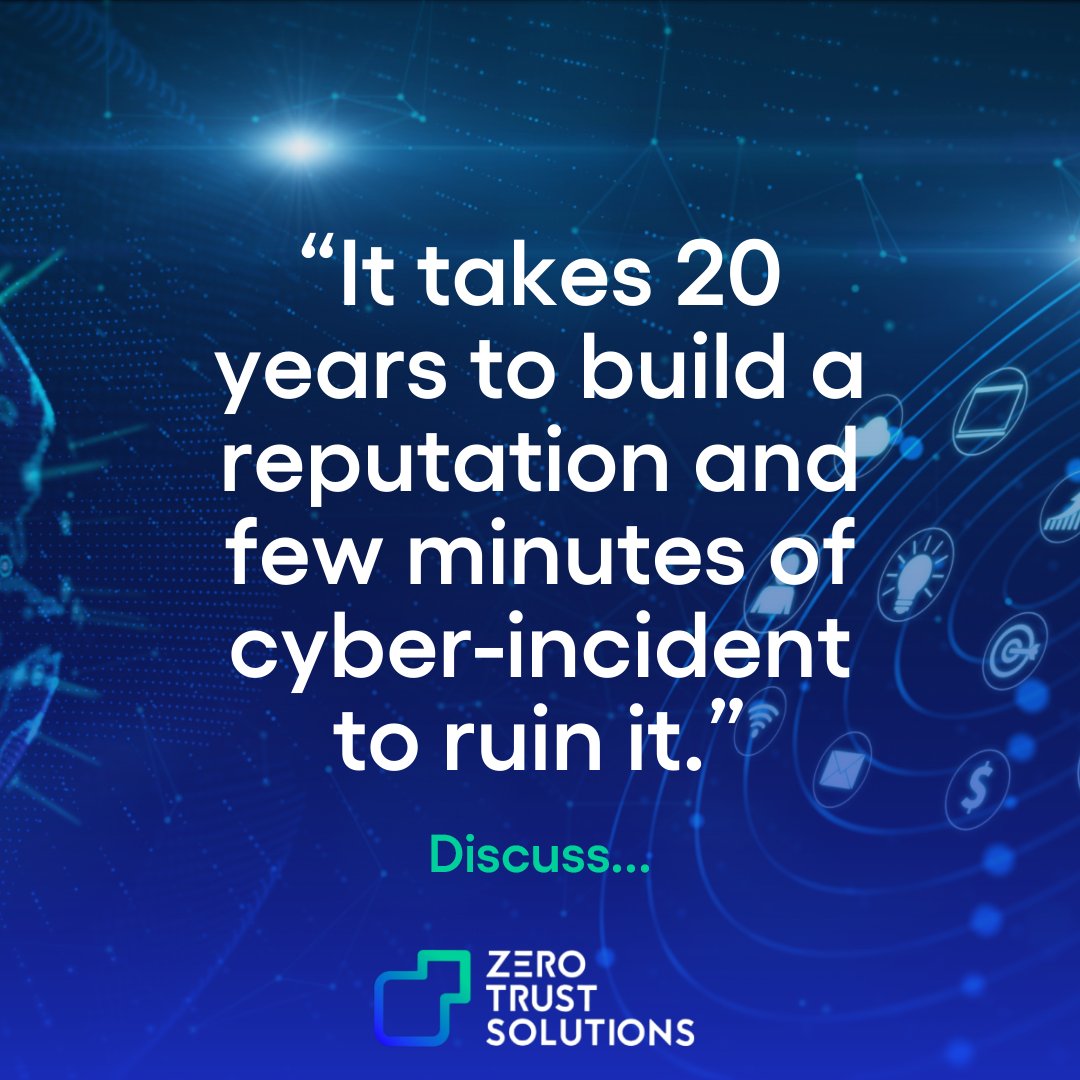 ztsolutions_io's tweet image. #Midweekthoughts…
 
It has been said that “It takes 20 years to build a reputation and few minutes of #cyber-incident to ruin it.” 

However, we don&apos;t believe it has to be this way. It&apos;s best to be prepared, but how you react to #attacks is just as important!