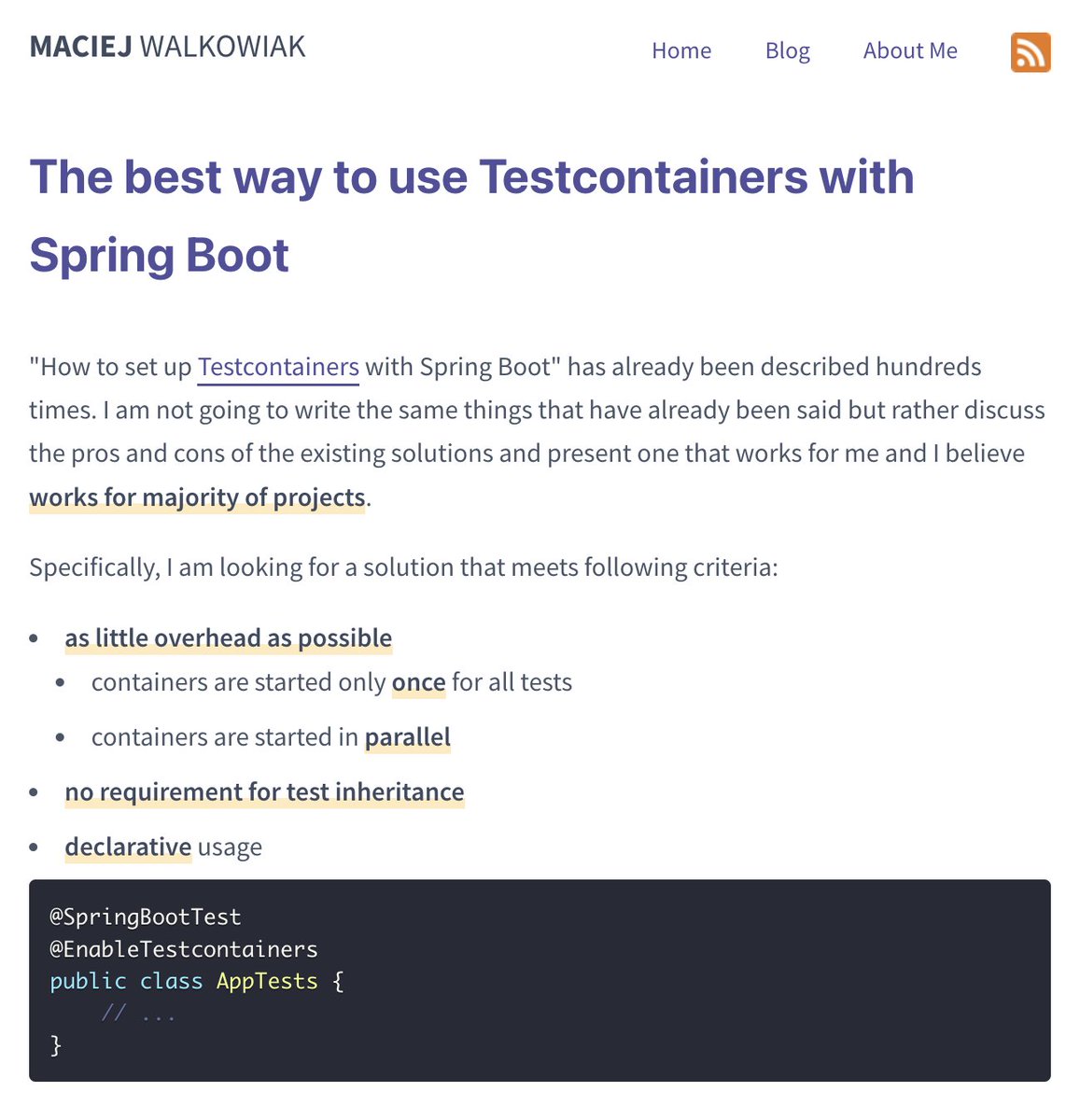 📝 The best way to use <a href="/testcontainers/">Testcontainers</a> with <a href="/springboot/">Spring Boot</a>

Also:
- how to run containers in parallel
- how to create custom Spring configuration annotations

👉maciejwalkowiak.com/blog/testconta…
