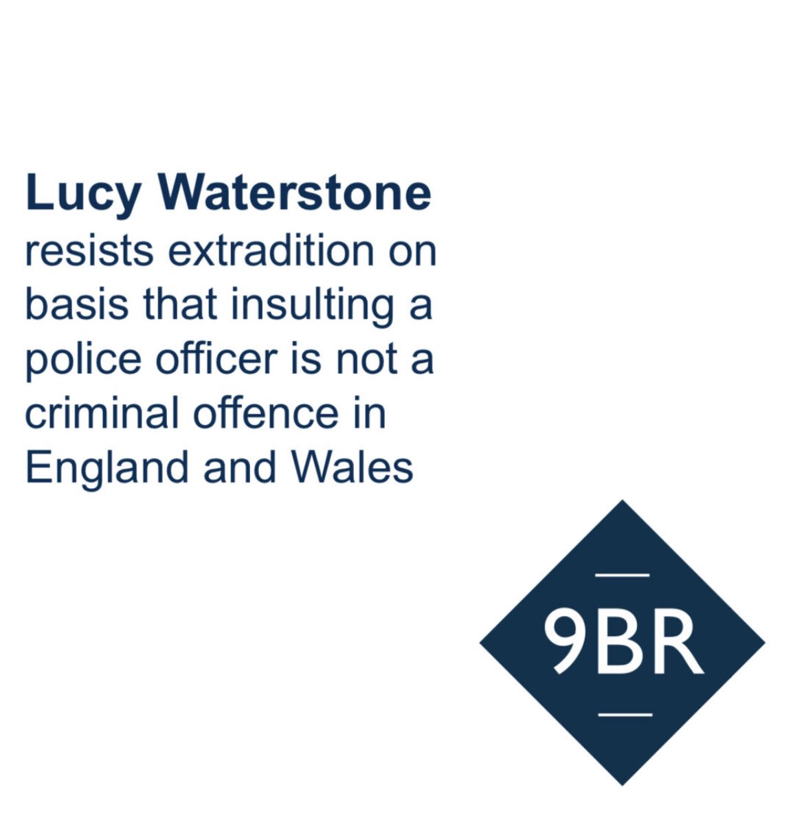 .@LucyRWaterstone resists extradition on basis that insulting a police officer is not a criminal offence in England and Wales Lucy was instructed by Katy O’Mara @ITNSolicitors 9brchambers.co.uk/our-news-views…