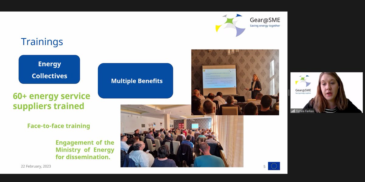 Thirdly, Timea Farkas presents the experiences made with the GEAR@SME #tools and #trainings on energy saving in #SMEs in the two use cases in #Romania.