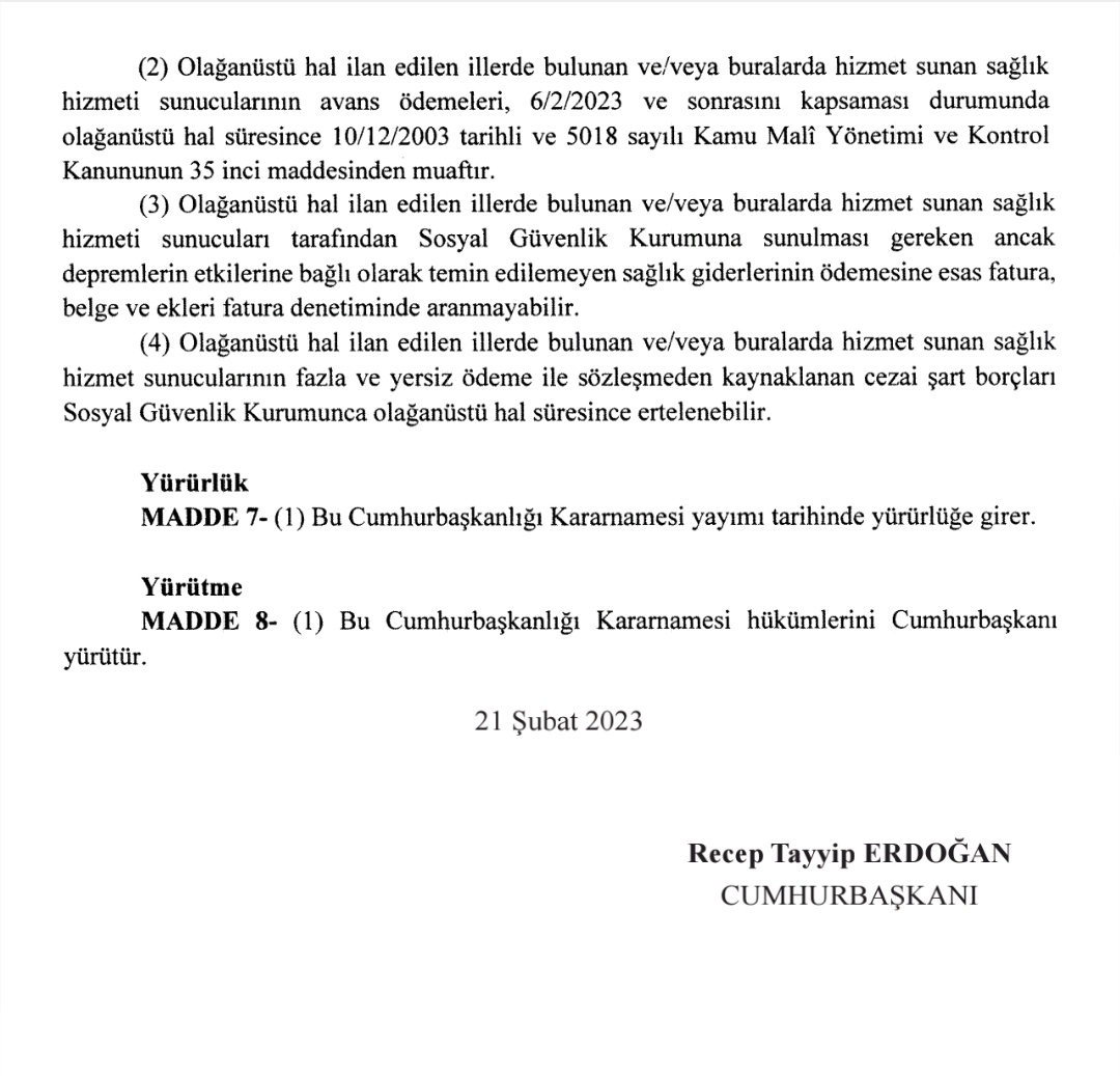 ⚠️ Mevzuat:

Deprem bölgesi için çalışma ve sosyal güvenlik alanına ilişkin tedbirleri içeren CBK Resmi Gazete'de yayınlandı. 

◾Kısa çalışma ödeneği
◾Fesih yasağı
◾Nakdi ücret desteği v.d.

Bkz: resmigazete.gov.tr/eskiler/2023/0…