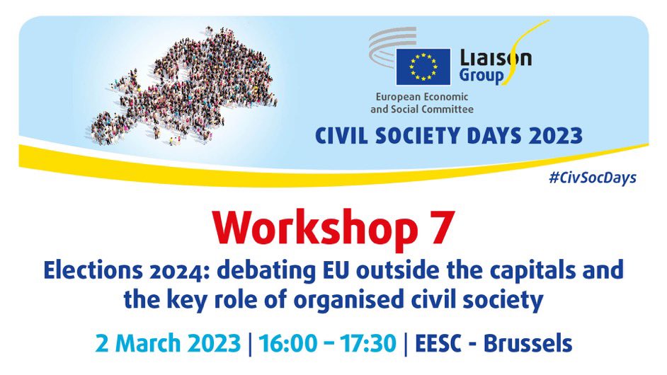 🇪🇺🟢 2 March 2023 #CivSocDays: Join us and discuss with @federalists & @ALDAeurope & @oliverroepke @KatrinaLeitane
@sandrogozi @lebrat_alexis & @nanawalzer how we can better reach citizens outside the #BrusselsBubble. Get ready for #EP2024! Register👉europa.eu/!wxw9q8