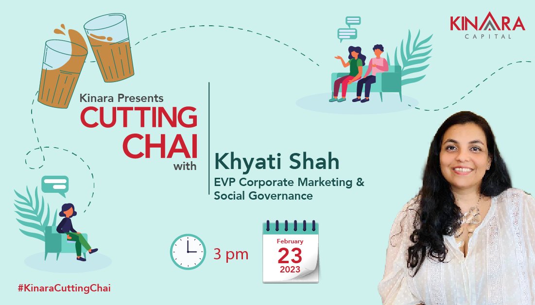 Here's the reminder for our upcoming #AskMeAnything (AMA) #session with Khyati Shah @kshah_sf, EVP of #CorporateMarketing & #SocialGovernance at #KinaraCapital! 

Block your calendar for tomorrow from 3-4 PM!

#KinaraCuttingChai #KinaraPresents #CuttingChaiWithKhyati #KhyatiShah