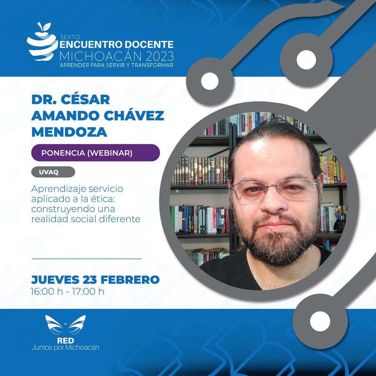 Conoce #sextoencuentrodocente
Doctor en Ciencias del Desarrollo Sustentable, es Jefe del departamento de Investigación de la Universidad Vasco de Quiroga, se ha desempeñado como profesor de licenciatura y posgrado.