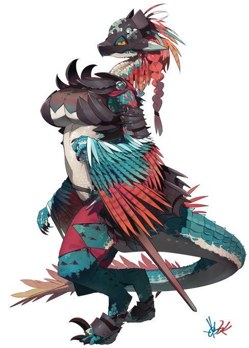 Pathbuilder2eのセッション用に描いたリザード女騎士
恐竜と下乳が両方そなわり最強に見える 