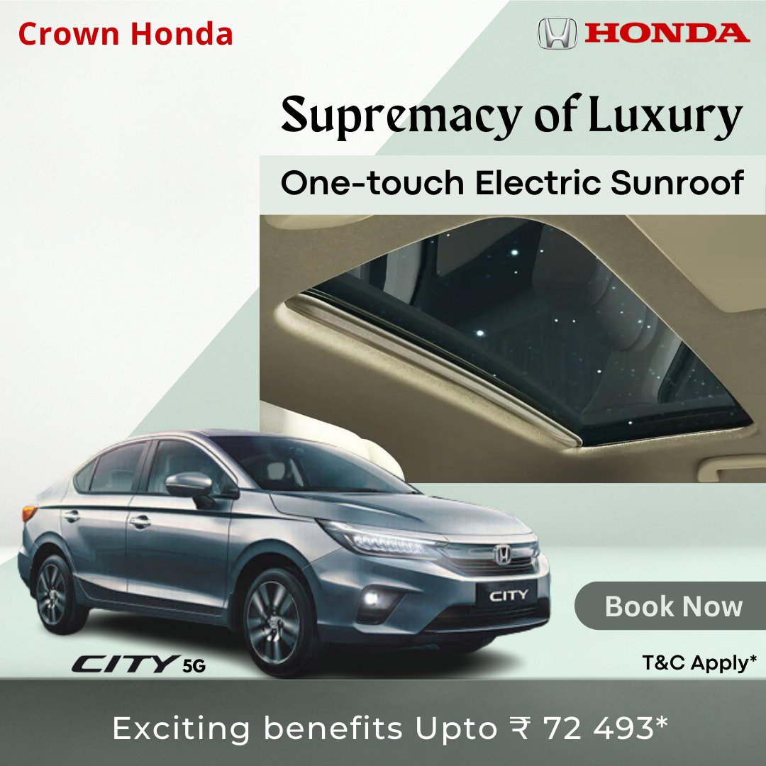 Rise above the rest in style with the Honda City and its one-touch electric sunroof! Book Now
#CrownHonda #HondaCity #InnovativeDriving #honda #hondacars #hondaindia #hondacarsindia  #carsofinstagram #delhincr #noida #newcar #25yearsofhondacity #25thanniversary #supremacy