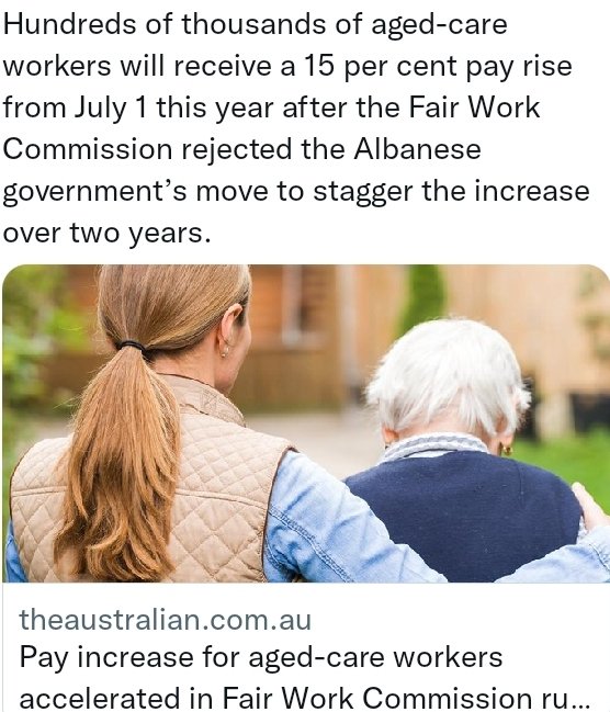 @ChangeAgedCare Albo has rattled on about wage increases for aged care workers. But reality was he asked for it to be delayed and staggered .
His inflation is about to take another surge.  With all increases being awarded on July 1.