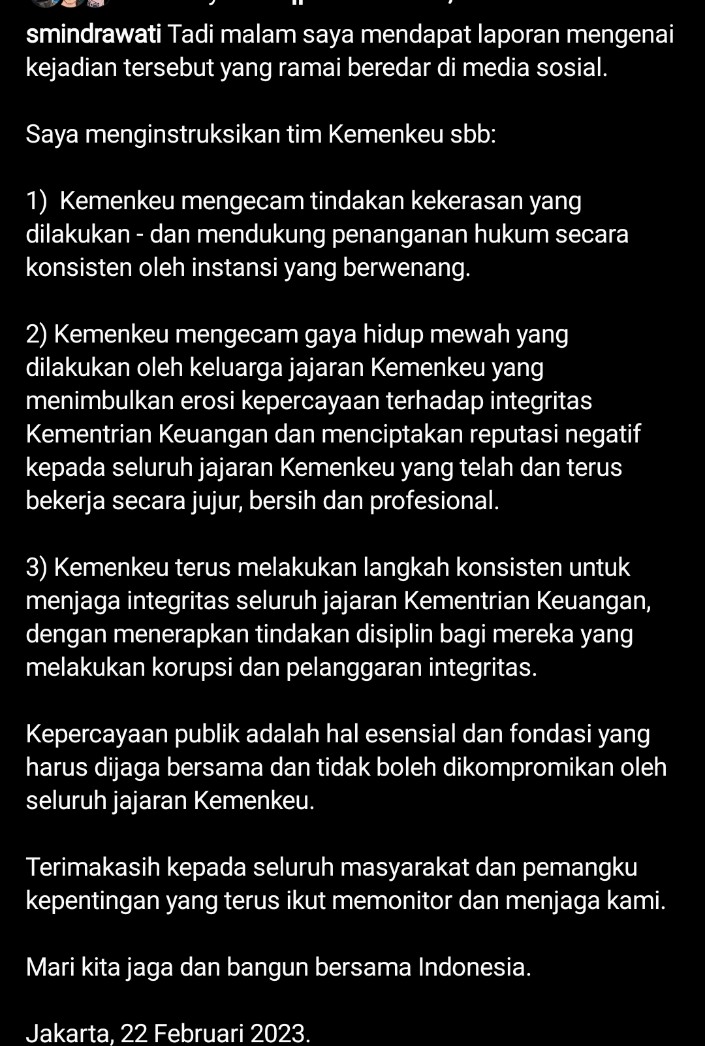 Ketegasan Bu Sri Mulyani begini dinanti-nanti masyarakat. 

Nggak peduli anaknya pejabat, jika salah dan semena-mena, sikat! 👍