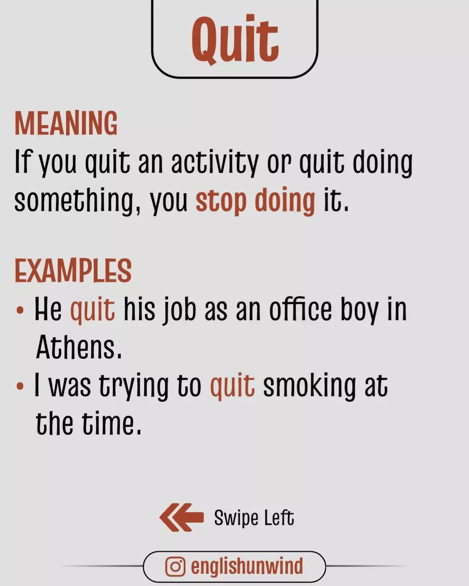 Know the difference between quit, quite and quiet. #learnenglish #vocabulary #englishwords #idioms #learningenglish