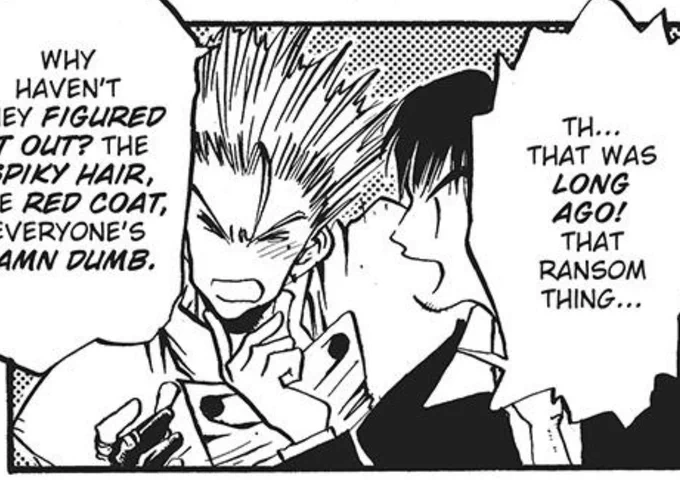 forgot to post this but the way wolfwood holds his face like that is so cute i wanna draw it too and his little blush 