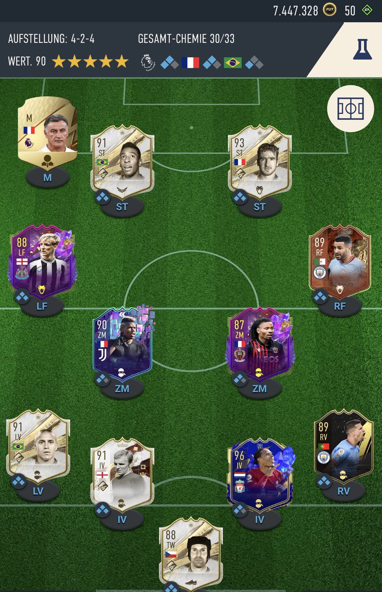 Moinsen!
7,4 Mio offen, nur was ändern?
Komplettes Team untrade.. #FIFA #FUT23 #teambau
