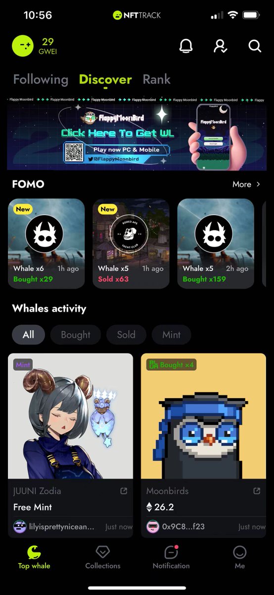 FlappyMoonbird | $FMB | BNBChain (@flappymoonbird) on Twitter photo We are pleased to announce our partnership with <a href="/NFTTrack/">NFTTrack.ai 🚀🌕 | Follow Whale&Find Next BlueChip</a>
<a href="/NFTTrack/">NFTTrack.ai 🚀🌕 | Follow Whale&Find Next BlueChip</a> is a free APP for NFT collectors/flippers/degens to learn/monitor NFT market by tracking KOL and OG’s trading activities.
Our banner is being displayed on the nfttrack.onelink.me/7Z5X/daobd We are pleased to announce our partnership with <a href="/NFTTrack/">NFTTrack.ai 🚀🌕 | Follow Whale&Find Next BlueChip</a>
<a href="/NFTTrack/">NFTTrack.ai 🚀🌕 | Follow Whale&Find Next BlueChip</a> is a free APP for NFT collectors/flippers/degens to learn/monitor NFT market by tracking KOL and OG’s trading activities.
Our banner is being displayed on the nfttrack.onelink.me/7Z5X/daobd