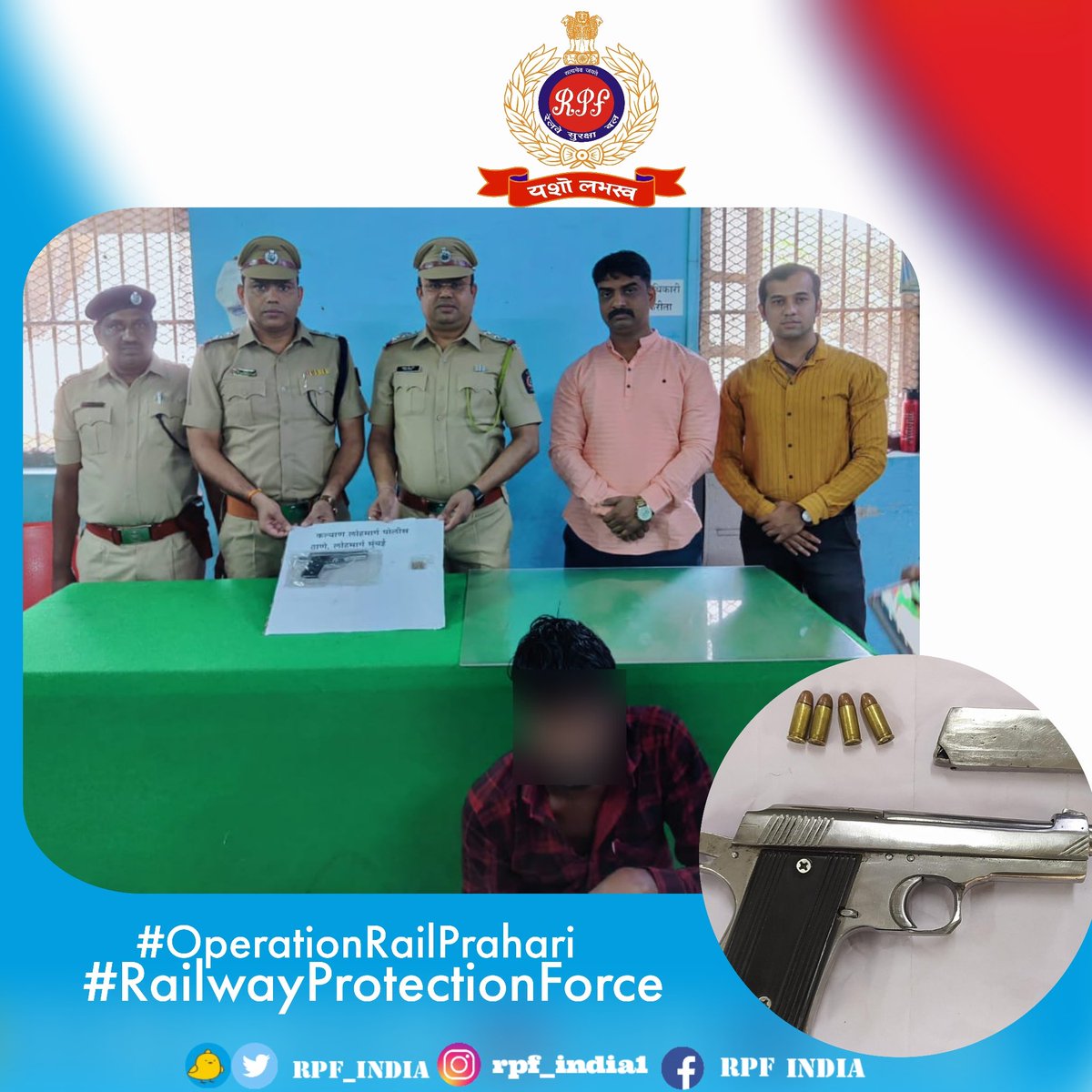 RPF INDIA (@rpf_india) on Twitter photo The train escorting team of #RPF Kalyan detained a wanted accused & recovered a loaded country-made pistol while escorting.
we keep a watchful eye on all train journeys,ensuring the safety of passengers.
#OperationRailPrahari #SentinelsonRail <a href="/RPFCR/">Central Railway RPF</a> The train escorting team of #RPF Kalyan detained a wanted accused & recovered a loaded country-made pistol while escorting.
we keep a watchful eye on all train journeys,ensuring the safety of passengers.
#OperationRailPrahari #SentinelsonRail <a href="/RPFCR/">Central Railway RPF</a>