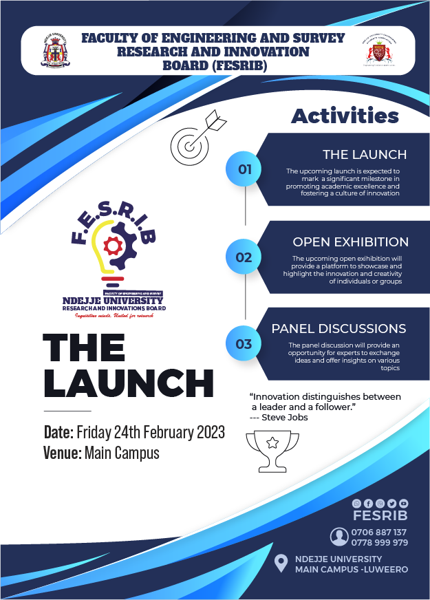 NdejjeUnive's tweet photo. The Faculty of Engineering and Survey is having a launch this Friday, February 24, 2023, at the University Main Campus. https://t.co/kmpzk5zBgT