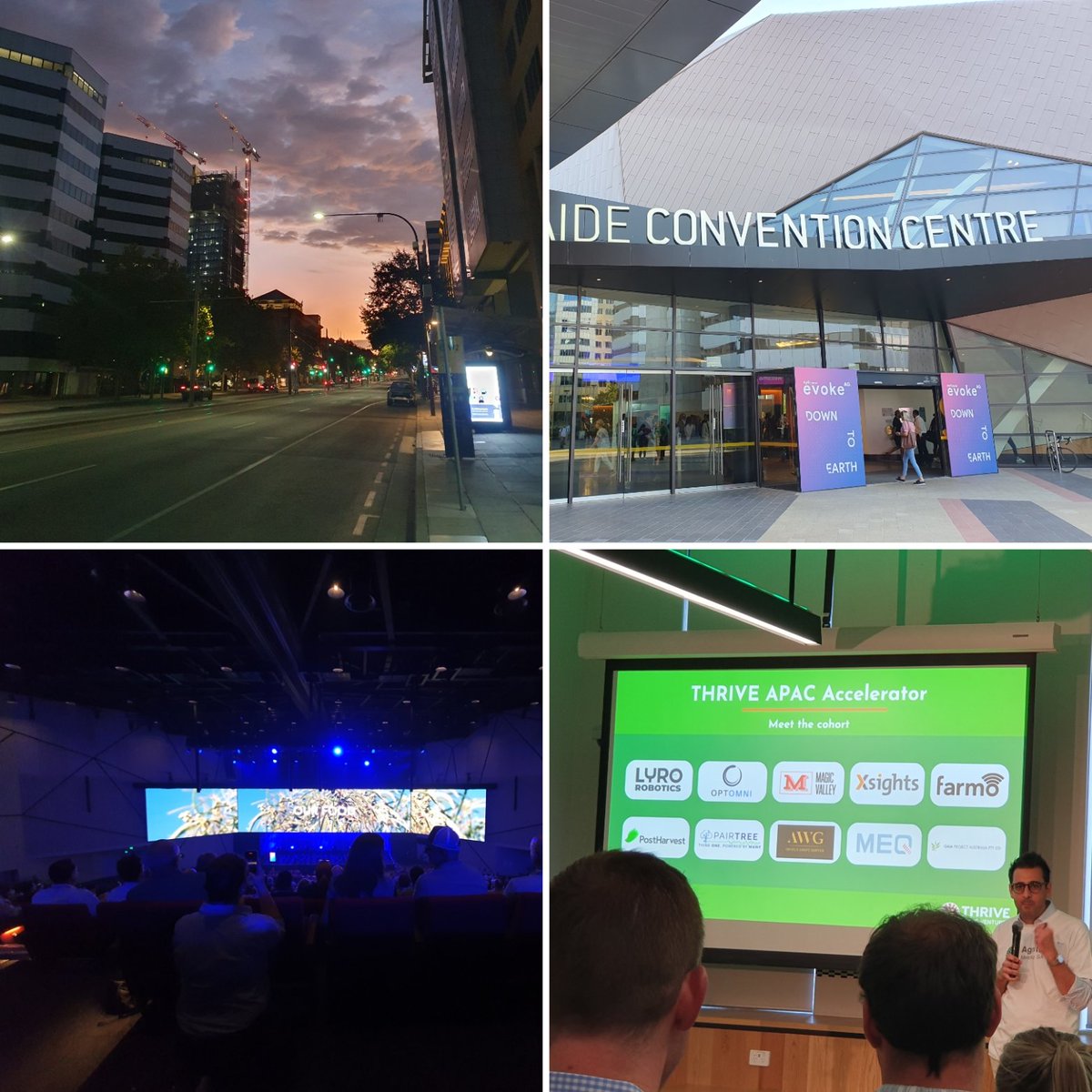 Day 1 @evokeAG was MASSIVE! @OQCE_ brekky on a beautiful #Radelaide morning, @Indigocathy delivered a fabulous welcome oration, networked my butt off for my clients + enjoyed the SA #agtech #meetup @stoneandchalk @LotFourteen cheering on speed pitches with some of my faves ☆☆☆