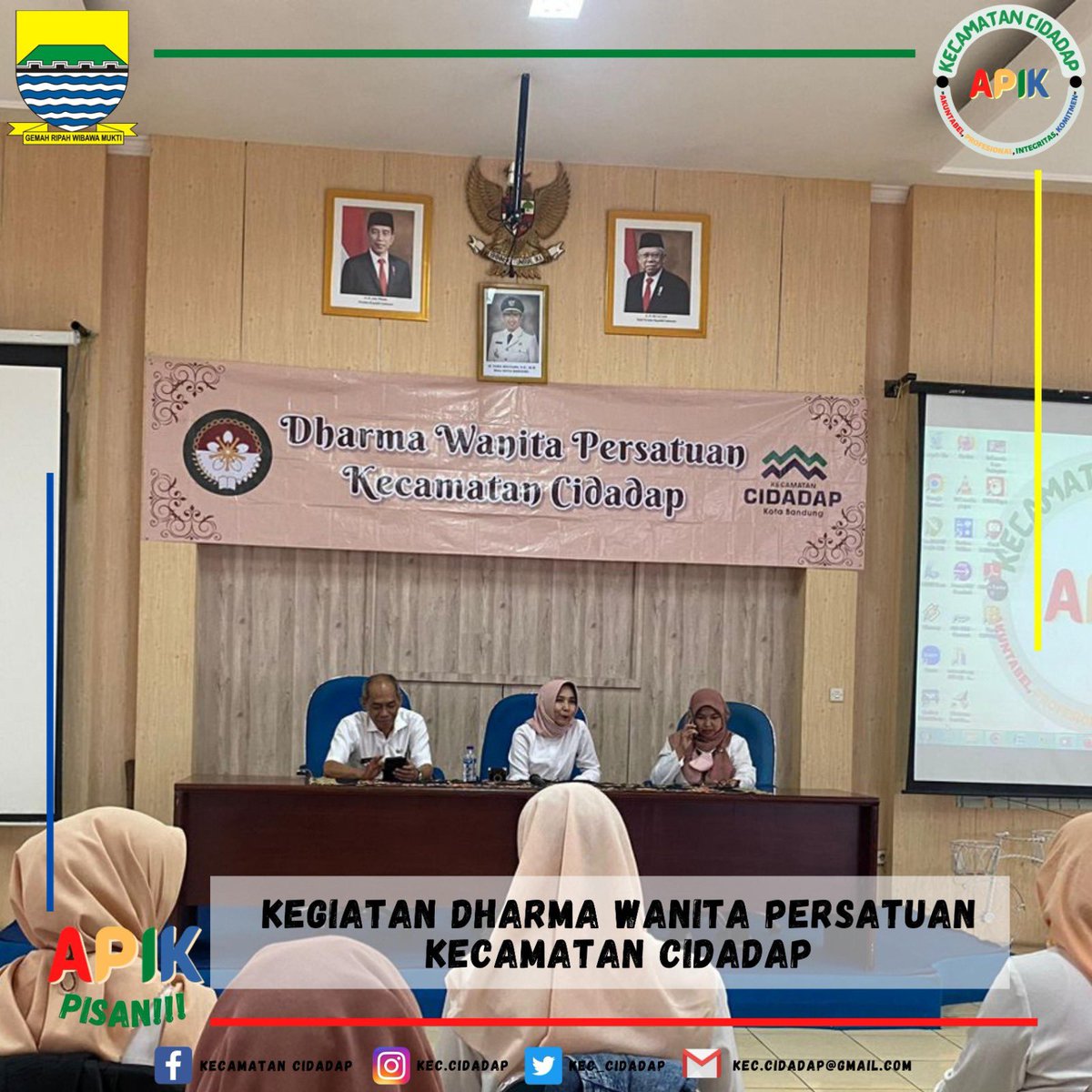 Sampurasun Wargi Cidadap !
Bapak Camat Cidadap selaku Penasehat DWP didampingi Ibu Ketua serta Sekretaris DWP memimpin kegiatan Rakor DWP dihadiri oleh pengurus dan anggota. Rabu, 22 Februari 2023 <a href="/kangyanamulyana/">Yana Mulyana</a> <a href="/halo_bandung/">Prokopim Kota Bandung</a> <a href="/HendrawanHilda/">Hilda Hendrawan</a>
