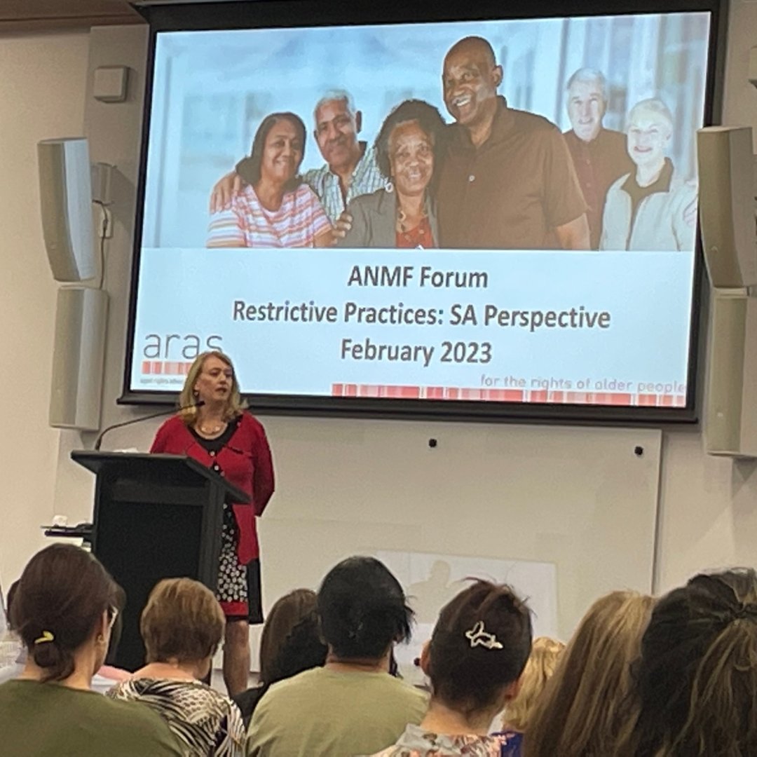 Our Chief Executive Carolanne Barkla was proud to present at the Australian Nursing and Midwifery Federation Forum today on Restrictive Practices, focusing on the rights of older people and decision making. 

Thank you to <a href="/ANMFSA/">Nurses/Midwives SA</a>  for this highly valuable workshop.