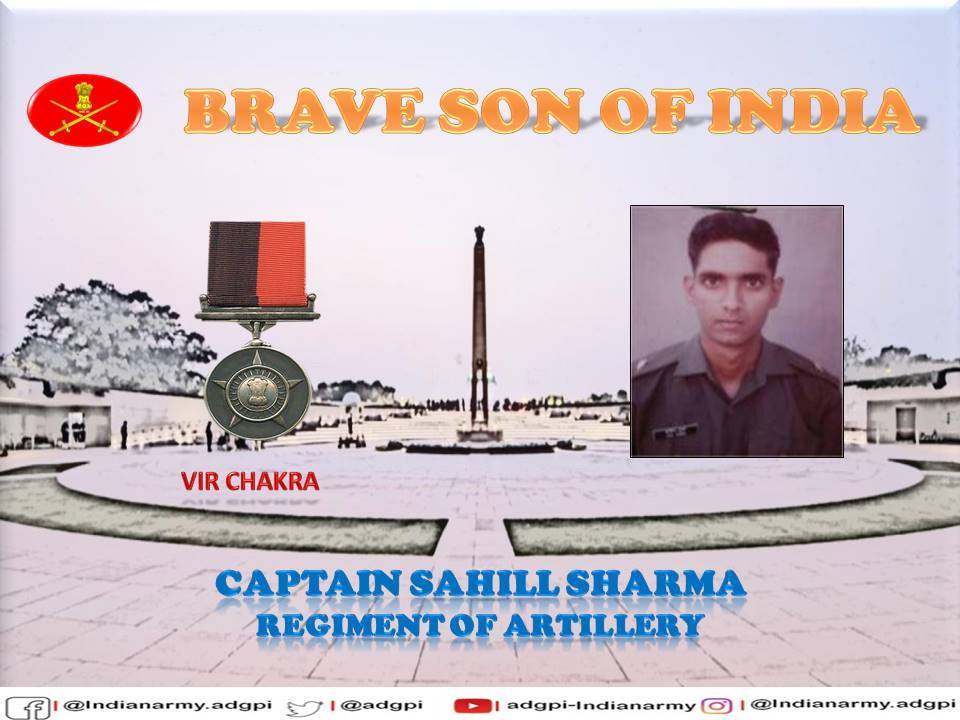 22 Feb 1995

Capt Sahill Sharma, while in #OpMeghdoot, engaged the enemy with precise artillery fire, & despite being seriously wounded in retaliatory fire, continued to direct fire till enemy post was destroyed completely. Posthumously awarded #VirChakra.
gallantryawards.gov.in/awardee/2697