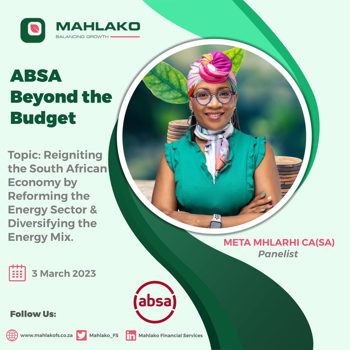 With the #BudgetSpeech having taken place last night, I'm excited to announce that I'm a panelist at the Absa Post-Budget Speech hosted on 3 March 2023.  We will focus on 'Reigniting the South African Economy by Reforming the Energy Sector & Diversifying the #EnergyMix.'