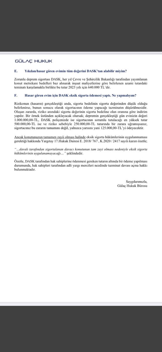 AvTarikCilekci's tweet photo. Deprem Sonrası Binalarda Oluşan Zararlar İçin Depremzedelerin DASK’tan Talep Edebileceği Haklara İlişkin Bilgi Bülteni

(-hazırlayan: Gülaç Hukuk @gozdeyvzr ) https://t.co/nT0Lgi4kDX