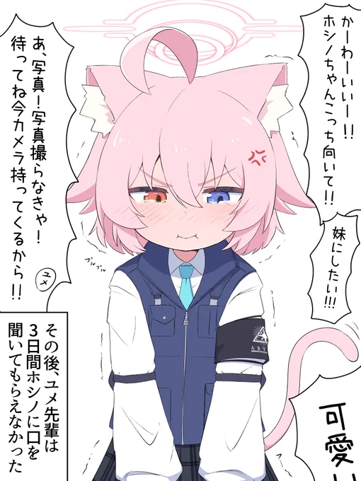 #ブルアカ #BlueArchive 
ユメ先輩に褒めちぎられる猫耳ホシノ(過去) 