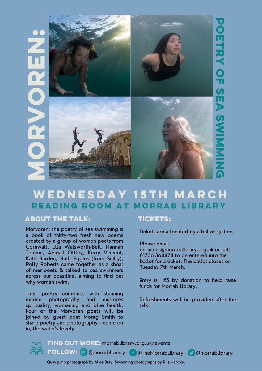 MorvorenProject's tweet photo. Morvoren is coming to the beautiful Morrab Library with Kate Barden, Abi Ottley, Kerry Vincent (and me!) Thanks to Alice Bray and Rita Hencke for the photos - stunning as always. Looking forward to this fundraiser. We'll bring our books with us. Sploosh! https://t.co/mxYkCcIPsg