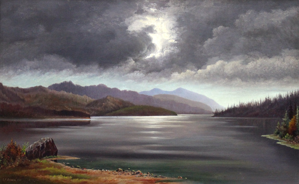 Grafton Tyler Brown 🎨 ( 22 February 1841 - 2 March 1918 ).
Thunderstorm on Shuswap Lake, B.C. (1882).