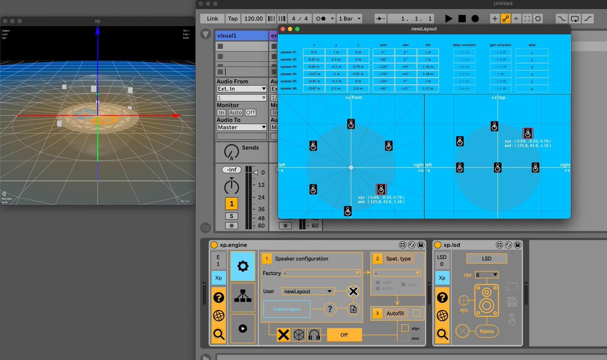 fractionisnoise's tweet photo. xp.lsd
The new device coming in the update XP 1.14  provides you with an user interface to precisely reproduce your loudspeaker layout, save it in your user presets using the push button to make it easily accessible in any context.

#spatialaudio #ableton #xp4l #ircamspat #m4l https://t.co/05KzYAKEFF