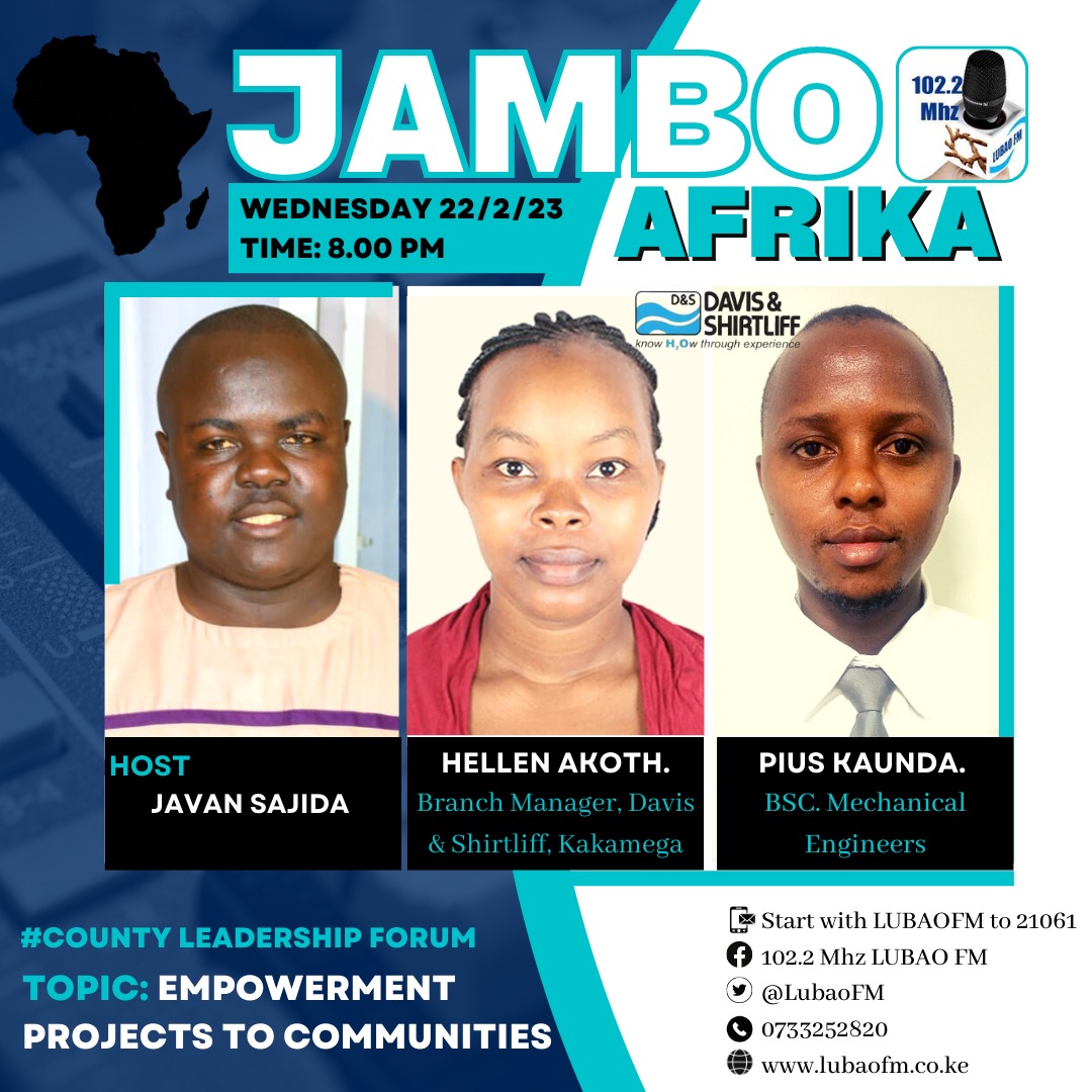 LUBAO FM | 102.2Mhz (@lubaofm) on Twitter photo Tonight!
We share on the Drought situation and accessibility to clean water in Kenya among other projects by a professional team from <a href="/Dayliff/">Dayliff</a> Kakamega.
Livestream: radio.garden/listen/lubao-f…
<a href="/Kacwasco/">Kakamega County Water & Sanitation Company</a> <a href="/H2Ojournalists/">water journalists</a> @minwater_sani <a href="/wstf_ke/">WaterFund</a> <a href="/UN_Water/">UN-Water</a> <a href="/StateHouseKenya/">State House Kenya</a> @County037 Tonight!
We share on the Drought situation and accessibility to clean water in Kenya among other projects by a professional team from <a href="/Dayliff/">Dayliff</a> Kakamega.
Livestream: radio.garden/listen/lubao-f…
<a href="/Kacwasco/">Kakamega County Water & Sanitation Company</a> <a href="/H2Ojournalists/">water journalists</a> @minwater_sani <a href="/wstf_ke/">WaterFund</a> <a href="/UN_Water/">UN-Water</a> <a href="/StateHouseKenya/">State House Kenya</a> @County037