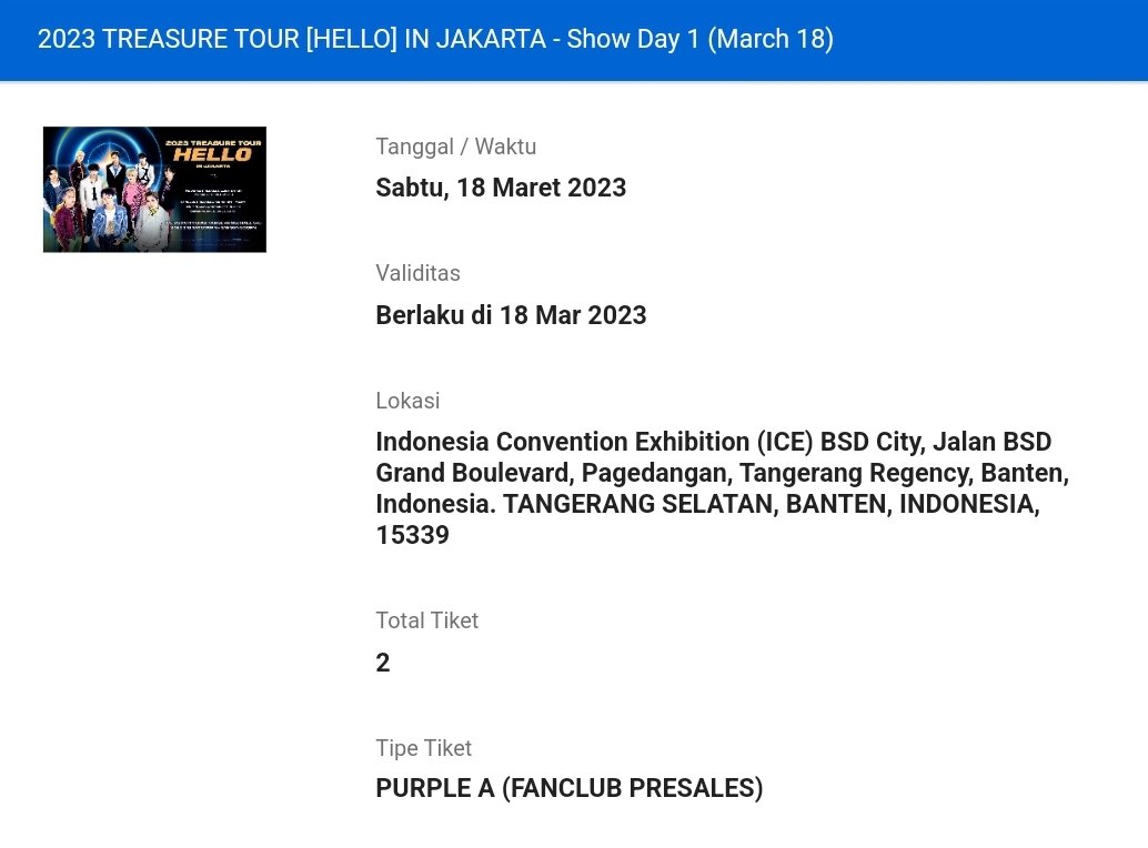 Chinguyashopp's tweet photo. WTS treasure tour hello in jakarta 2023

Wts 2 tiket purple A day 1 (fanclub presale) NORMAL PRICE. Diurus sampe  penukaran tiket fisik + bisa cicilan. https://t.co/TUjaK5gwcB