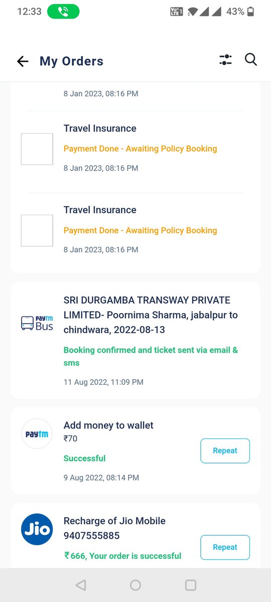 asim2345's tweet image. Booked flight tickets from @Paytm with travel insurance. Missed return flight, so tried to claim insurance, they said you have cancelled ticket so we are unable to retrieve policy number. The policy never been shared to me or available on Paytm app. #paytmfraud #paytmscam
