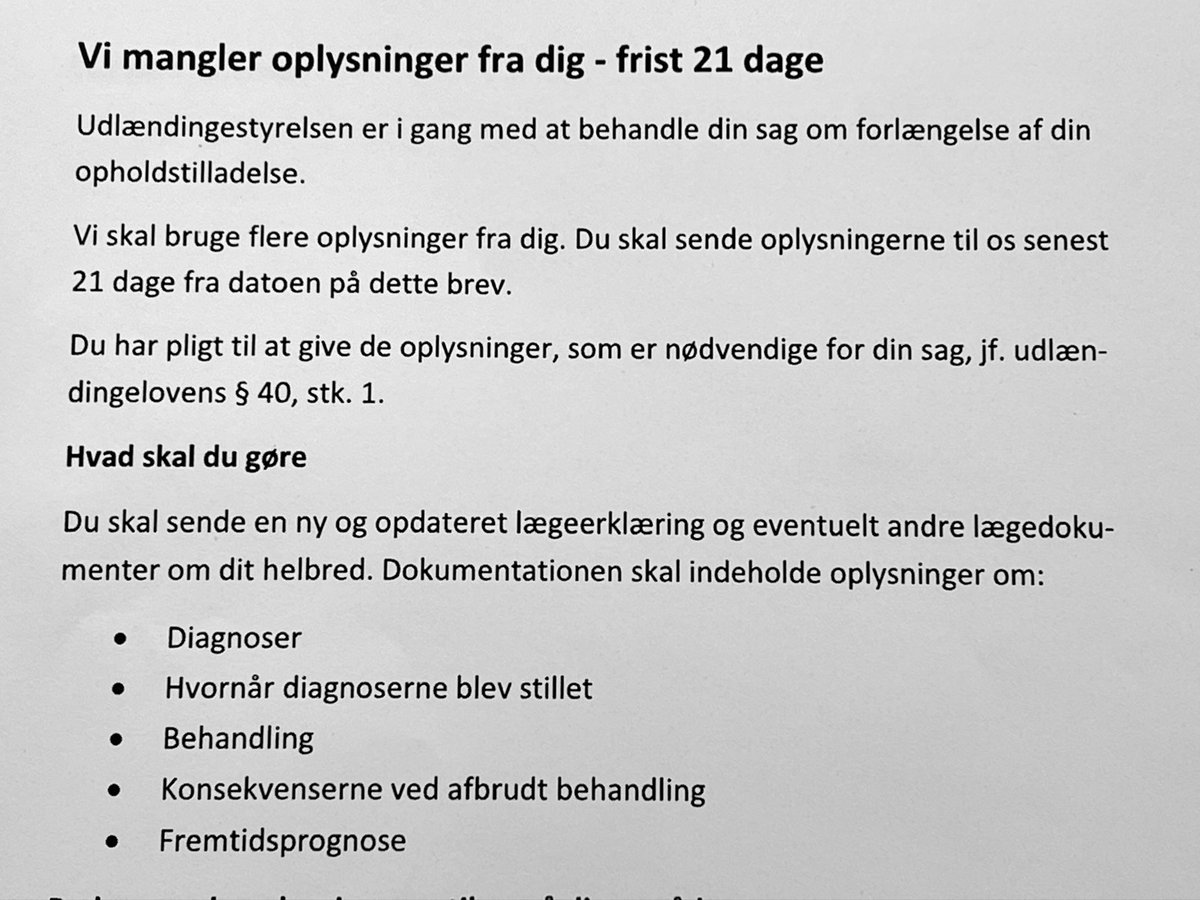 Helt ærligt <a href="/UIMinisteriet/">Udlændinge- og Integrationsministeriet</a> 
Det her kan hverken forsvares eller forklares.
Ansøger har ventet 1 år på svar på forlængelse af opholdstilladelse. Nu sender i ud af det blå et krav om at patienten PÅ 21 DAGE skal skaffe en detaljeret kompleks lægeerklæring…