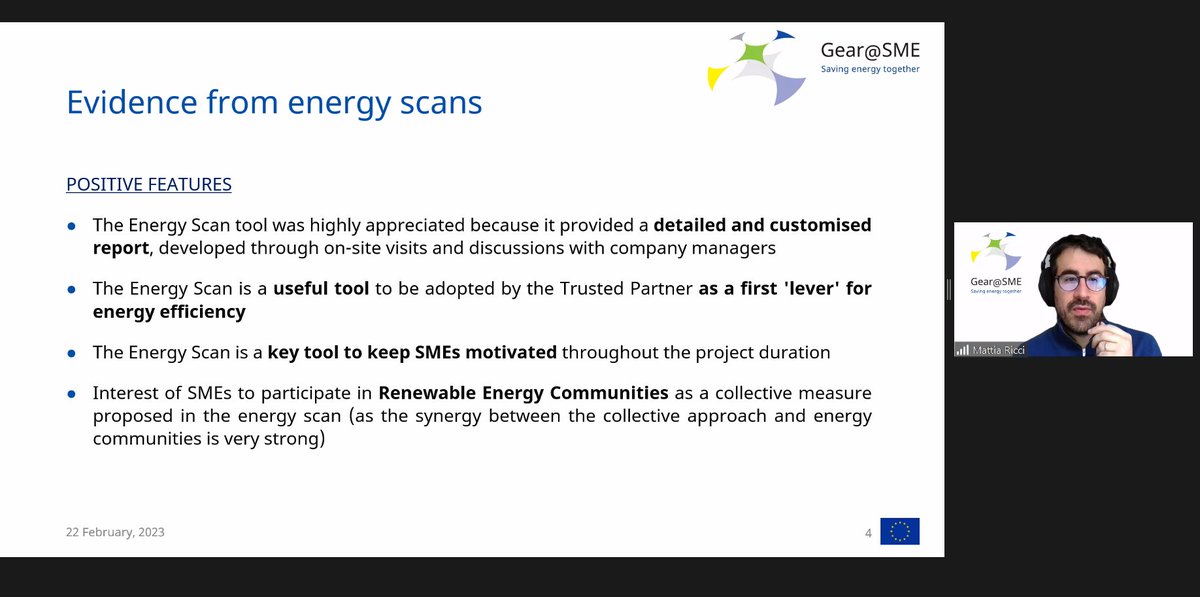 Our fourth speaker at the GEAR@SME #webinar is Mattia Ricci from ENEA. He will present to participants how the energy scans in #SMEs have been received in the #Italian use case of GEAR@SME and what they have achieved regarding #energy saving and #climate protection.