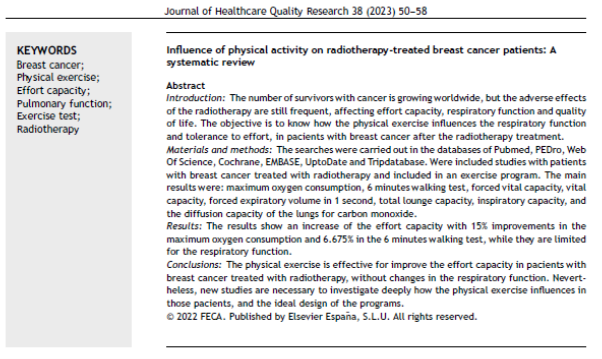 JHealthQualityR's tweet photo. 📰 Influence of physical activity on radiotherapy-treated breast cancer patients: A systematic review
✏️Review in @JHealthQualityR #RevistaSECA #JHQR
👉 https://t.co/n5VHG0OMBg
✅ #QualityHealthcare #Breastcancer #PhysicalExercise #PulmonaryFunction #Exercisetest #Radiotherapy https://t.co/2h3CHXfp9Y