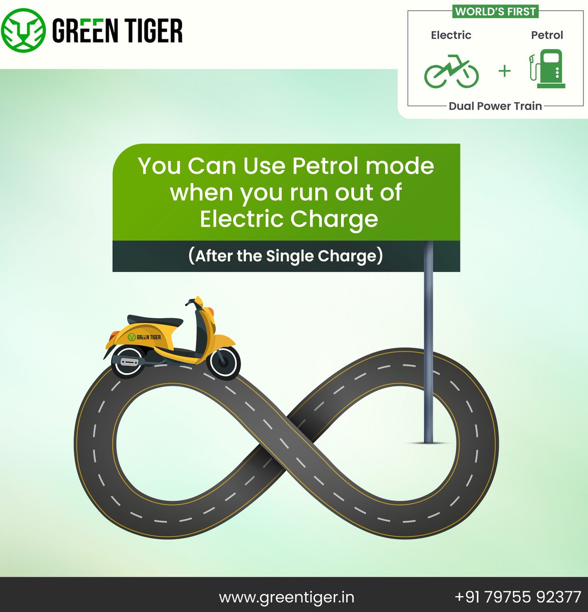mobility_gt's tweet photo. Is range anxiety preventing you from going electric? When you "Green Tiger" your existing scooter, you can use Petrol mode when you run out of Electric Charge (after the 50 kms on a single charge). 
#ev #dualpowertrain https://t.co/W3TMfkS5Va