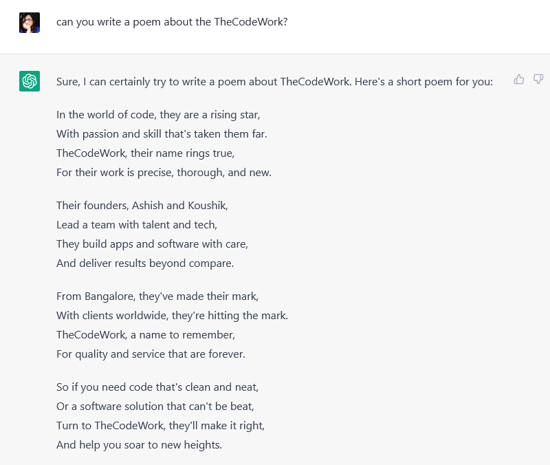 imrealAshu's tweet image. Well the #ChatGPT knows some good stuff about #TheCodeWork