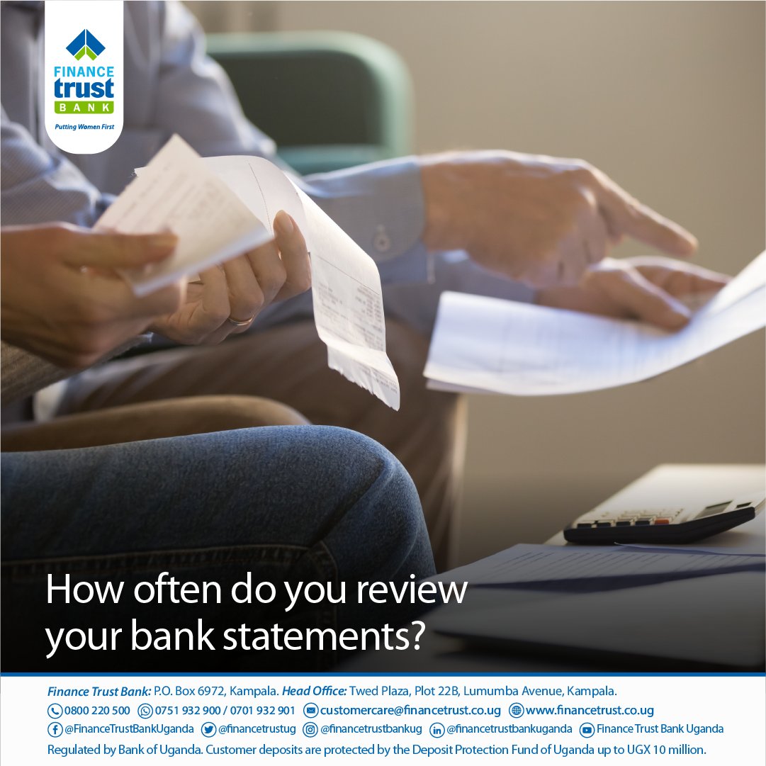 financetrustug's tweet photo. Review your bank statements regularly and track your spending to ensure that you stay within your budget. It is also important to check your statements for any fraudulent charges or errors.
#BankingTip
#PuttingWomenFirst https://t.co/CW2TKlznRu