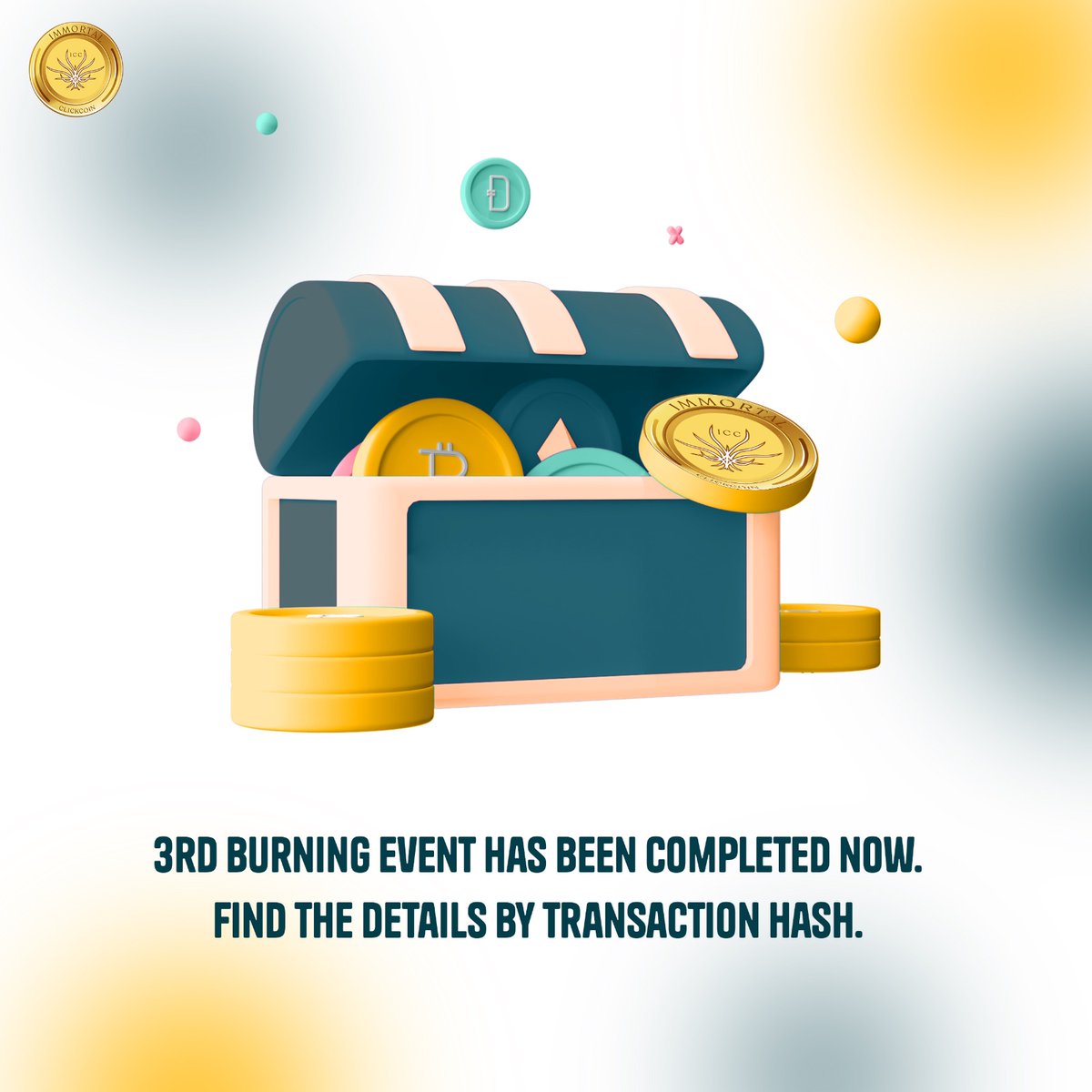 ImmortalClickC's tweet photo. 50 Million @ImmortalClickC coins has been burned now. 15% of total supply burned so far. Find the details with transaction hash.

0x148f6fc66454b848c5a5036ac32fda1da23612db665a232e459c3590e4a30f00 https://t.co/WBBh92Kqpd