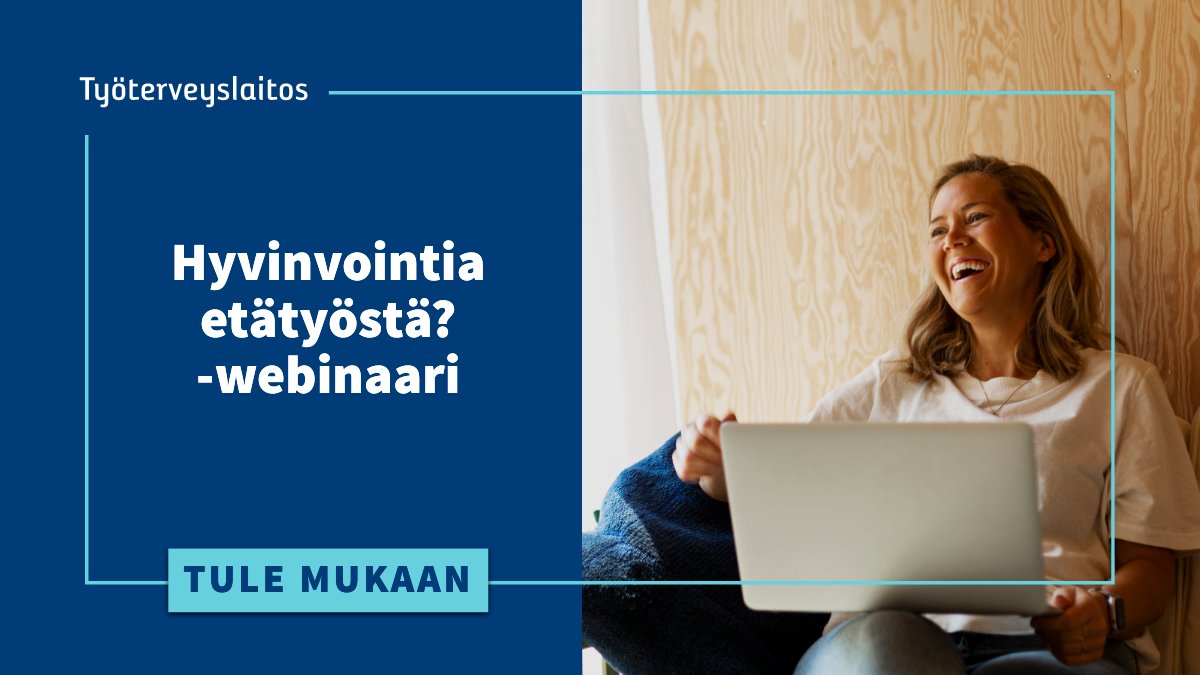 EloTyoelake's tweet photo. Ilmoittaudu mukaan Hyvinvointia etätyöstä -webinaariin to 16.03. klo 10. Webinaarissa käsitellään etätyötä ja hyvinvointia kahdesta eri näkökulmasta: terveyskäyttäytymisen ja työkyvyn johtamisen.

Meillä on ollut ilo toimia hankkeen yhteistyökumppanina.
https://t.co/NttPfNA3sS https://t.co/AmW5rFrdm9