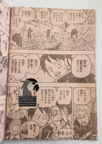 #ONEPIECE1076 SPOILER
Páginas 3 y 4

Luffy y Lucci hablan con condiciones, y Shaka le da las llaves de las esposas a Luffy