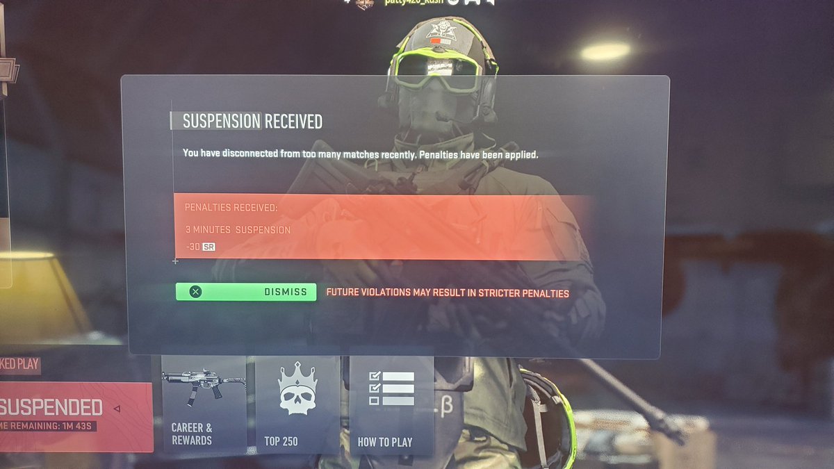 PatrickCommerf2's tweet photo. Seriously #ModernWarfare2 I haven't even backed out of a single ranked match thanks 😒 not my fault I join a match and pops up dev error like come on https://t.co/9oibTdcpOf