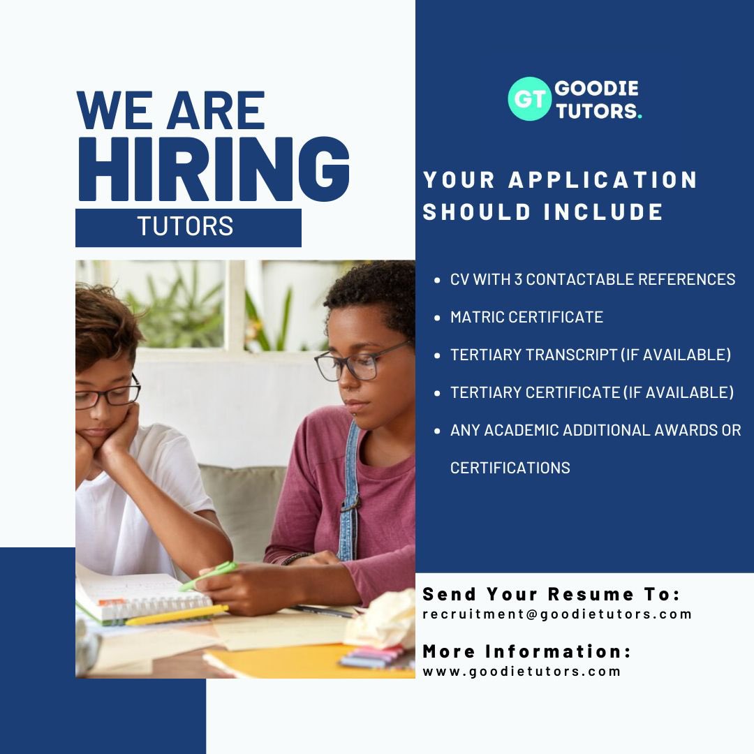 We are hiring! And we would like for you to join our team! 
We are currently looking for tutors in Motherwell, Port Elizabeth. 
Kindly follow the steps below to apply!
#GirltalkZA #GoodieTutors
