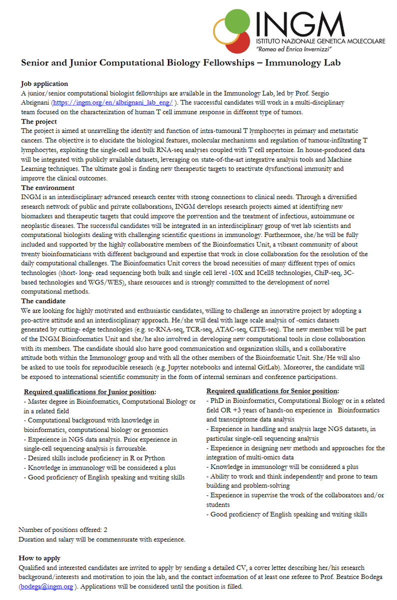 beatricebodega's tweet photo. Are you an highly motivated bioinformatician? Are you searching for a new position? Our Bioinformatic Unit at INGM, Milan, is hiring ! Please check the advertisement and apply !! https://t.co/UU0Q87wmyr