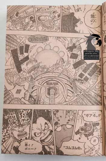 #ONEPIECE1076 SPOILER

Página 5:
Con la alianza temporal ya establecida, Luffy libera a Lucci y a Kaku, rápidamente empieza la pelea con los Seraphim donde Luffy activa el G4 Boundman y Lucci su forma hibrida