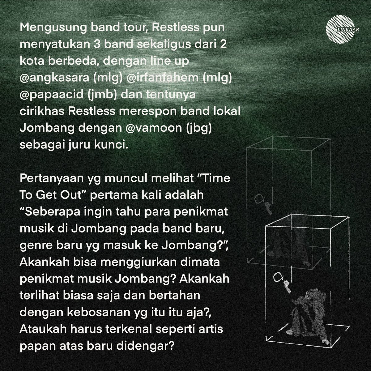 Linkaar_media's tweet photo. Mengusung band tour? Di Jombang? 🤔

#eventjombang #bandtour #timetogetout #gigsjombang #musikjombang #bandjombang https://t.co/Zd2PG9x3Fn
