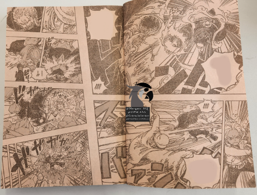 #ONEPIECE1076 SPOILER

Doble página 6 y 7:
Ataques conjuntos "Kong Gun Rokuogan" y "Rengoku Onigiri Hakurai"
Los Seraphim caen fácilmente