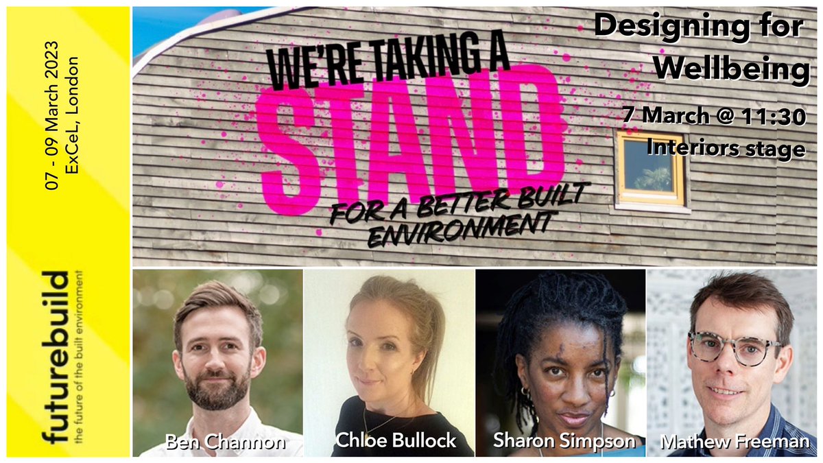 A @FuturebuildNow session for my #AnadaptaDiary!

Designing for wellbeing - 7 March @ 11:30
futurebuild.co.uk/activity/desig…

Matthew Freeman, Freeman Studio & @BIIDtalk 
Ben @MindfulArchi @_ekkist 
Sharon Simpson, Sharon Simpson Studio
Chloe Bullock @MaterialiseInt

#IAQ #BiophilicDesign