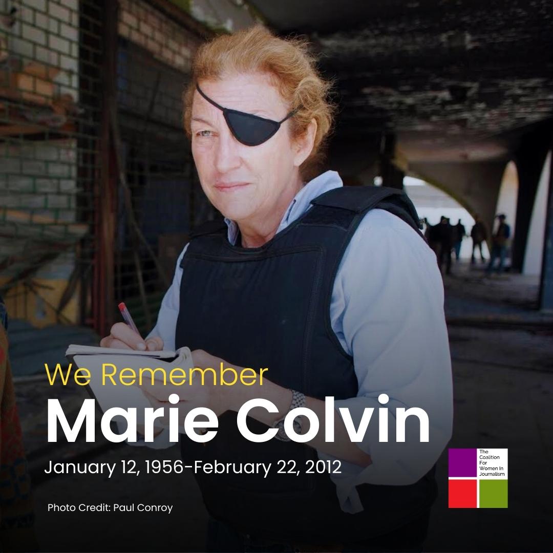 On her death anniversary, #CFWIJ remembers the phenomenal #MarieColvin who wanted to tell every story. Her tenacity was incomparable and her courage contagious. Missing you, dear Marie Colvin. #mariecolvin #mariecolvinneverforgotten #mariecolvinsprivatewar