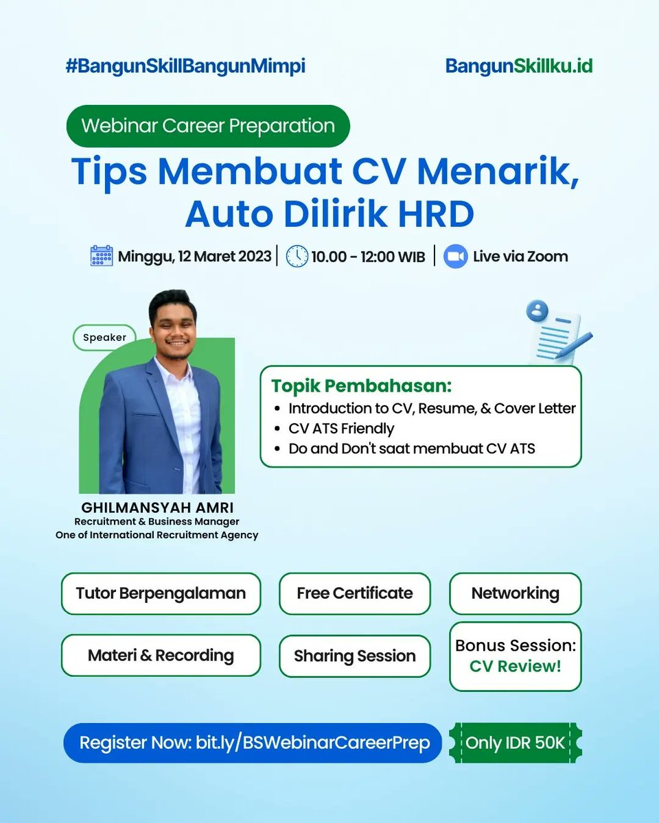 bangunskillkuid's tweet image. Buat Learners yang butuh tips karir lainnya bisa follow 3 akun di atas yaa 😍

Kalau ada rekomendasi akun lainnya boleh banget komen di bawah ya Learners 😉

#tipscv #tipskerja #internship #freshgraduate #jobseekers #webinar #kelasonline #bangunskillkuid #bangunskillbangunmimpi